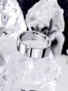 1 pieza Anillo incrustado con cristal de acero inoxidable, adecuado para fiestas y baile, anillo de piedra preciosa elegante, resistente a la decoloración, anillo de moda, regalo perfecto para el Día de San Valentín, anillo liso con incrustaciones de estilo empresarial vintage , anillo de dedo elegante y único con Rhinestone para compromiso y boda, accesorio empresarial casual europeo y americano, anillo de dedo simple de moda coreana para hombres, joyería de anillo de estilo hip-hop ligero y lujoso, mamá, madre, Día de la Madre, regalo - Plateado - Ver 2