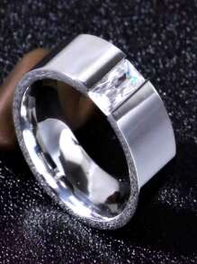 1 pieza Anillo incrustado con cristal de acero inoxidable, adecuado para fiestas y baile, anillo de piedra preciosa elegante, resistente a la decoloración, anillo de moda, regalo perfecto para el Día de San Valentín, anillo liso con incrustaciones de estilo empresarial vintage , anillo de dedo elegante y único con Rhinestone para compromiso y boda, accesorio empresarial casual europeo y americano, anillo de dedo simple de moda coreana para hombres, joyería de anillo de estilo hip-hop ligero y lujoso, mamá, madre, Día de la Madre, regalo - Plateado - Ver 3