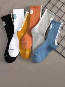 Hombres 1 par Calcetines de color al azar con estampado de baloncesto y letra casual para vida diaria - Multicolor - Ver 1