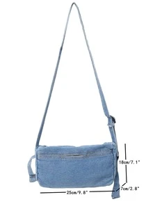 MOBAOFANG Túi denim Hobo màu xanh tối giản có thể điều chỉnh dây đeo hàng ngày - Màu xanh lam - Xem 7