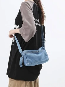 MOBAOFANG Túi denim Hobo màu xanh tối giản có thể điều chỉnh dây đeo hàng ngày - Màu xanh lam - Xem 3