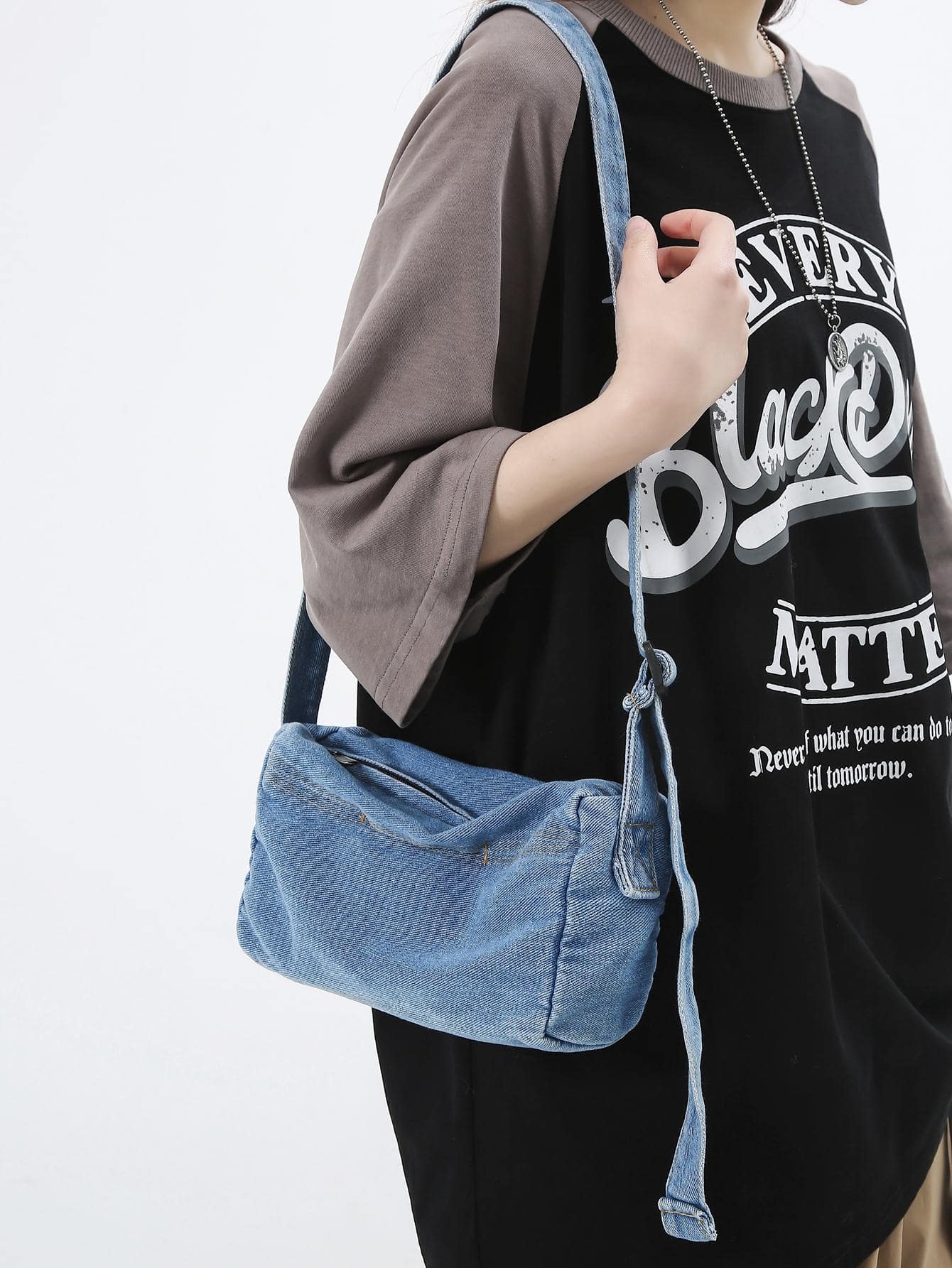 MOBAOFANG Túi denim Hobo màu xanh tối giản có thể điều chỉnh dây đeo hàng ngày - Màu xanh lam - Xem 1