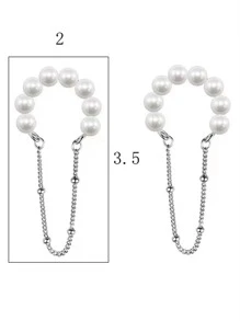 1對時尚925銀無耳洞耳夾,裝飾人造珍珠,適用於女性日常 - 銀色 - 查看 4