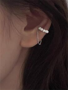 1對時尚925銀無耳洞耳夾,裝飾人造珍珠,適用於女性日常 - 銀色 - 查看 3