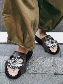 Dép nam thiết kế hình đầu lâu, Dép eva ngoài trời màu bạc thời trang - màu đen - Xem 8