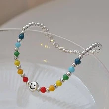 1pc Fashion Copper Expression Decor Beaded Bracelet For Women For Daily Life - Silver - View 2