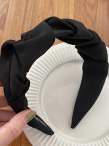 1pc Women Solid Ruched Detail Casual Headband For Hair Decoration - Black - View 2