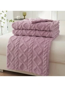 1條幾何簇絨毛毯紫色機織面料保暖睡毯家用 - 紫色 - 查看 3