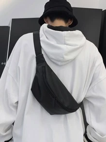 conk lab Men All-Match Fanny Pack Sling Purse Leather Bag Solid Color For Business Office Water-Proof Anti Theft Chest Bag Crossbody Bag Sling Bag Gifts PU Leather Summer Freshman Black Bag Hiking Hiking Student Large Capacity Multi-Functional Outdoor Portable Gifts Vacation Vintage Funny Gifts Travel Gifts Chest Bag Gifts Travel Essentials Retro Bag Holiday Essentials Bag For Men Bags Men Winter Back To School Vintage Belt Gift Bag Pack Belt Bag Waist Bag Spring Vintage Bags School Supplies - Black - View 5