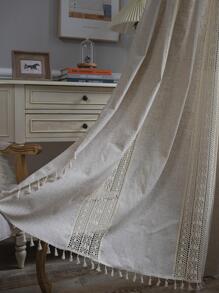 Tassel Decor Single Panel Curtain - Beige - View 3