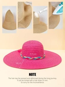 蝴蝶結裝飾草編帽 - 玫紅色 - 查看 5