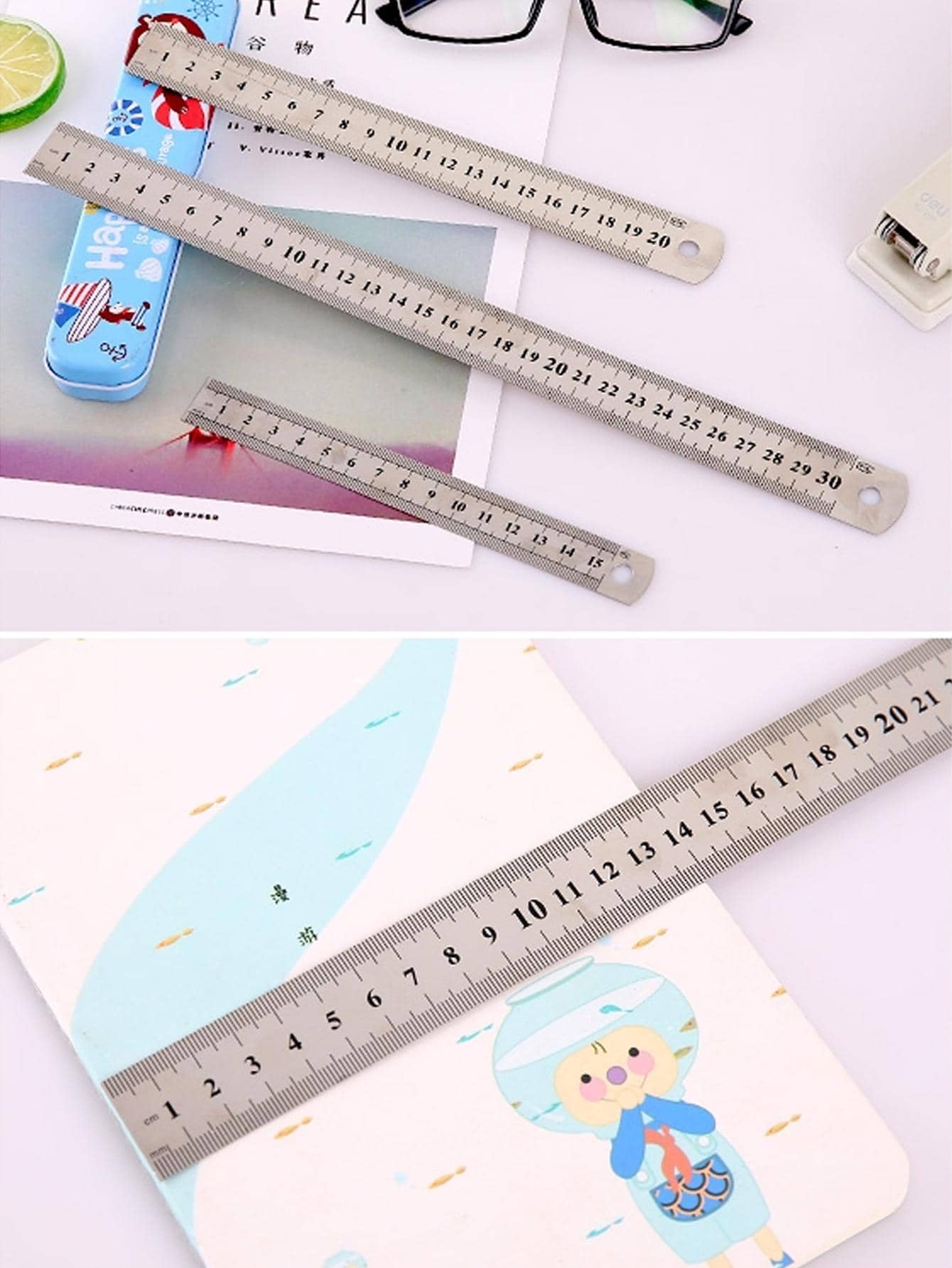 1 scale stainless steel ruler student stationery ruler drawing multi-functional steel ruler