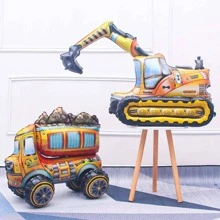 1pc Engineering Vehicle Design Playable Balloon, Creative Aluminum Balloon For Birthday Party,Christmas - Orange - View 4