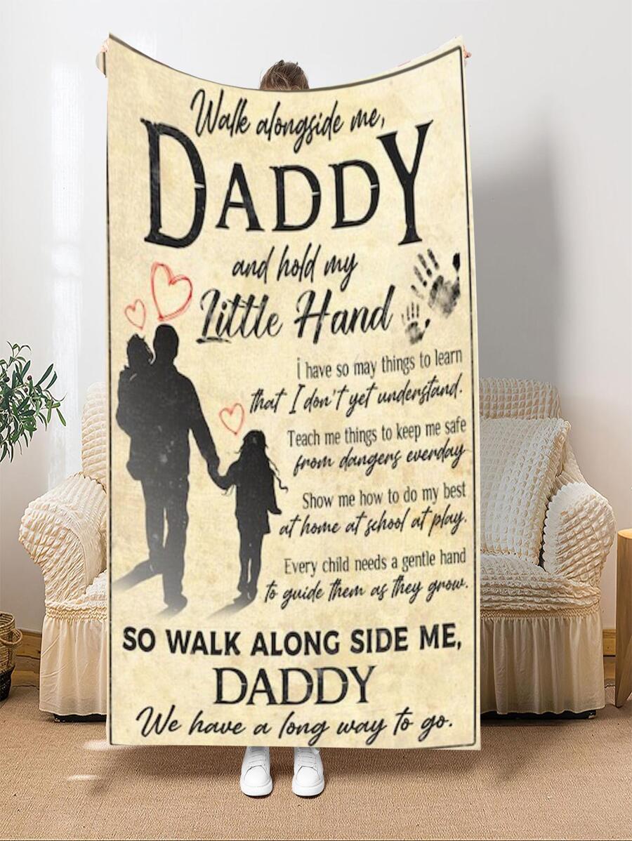 1 Chăn hoa văn Slogan, Chăn ngủ mềm vải dệt kim cổ điển, Ngày của cha - Nhiều màu - Xem 1