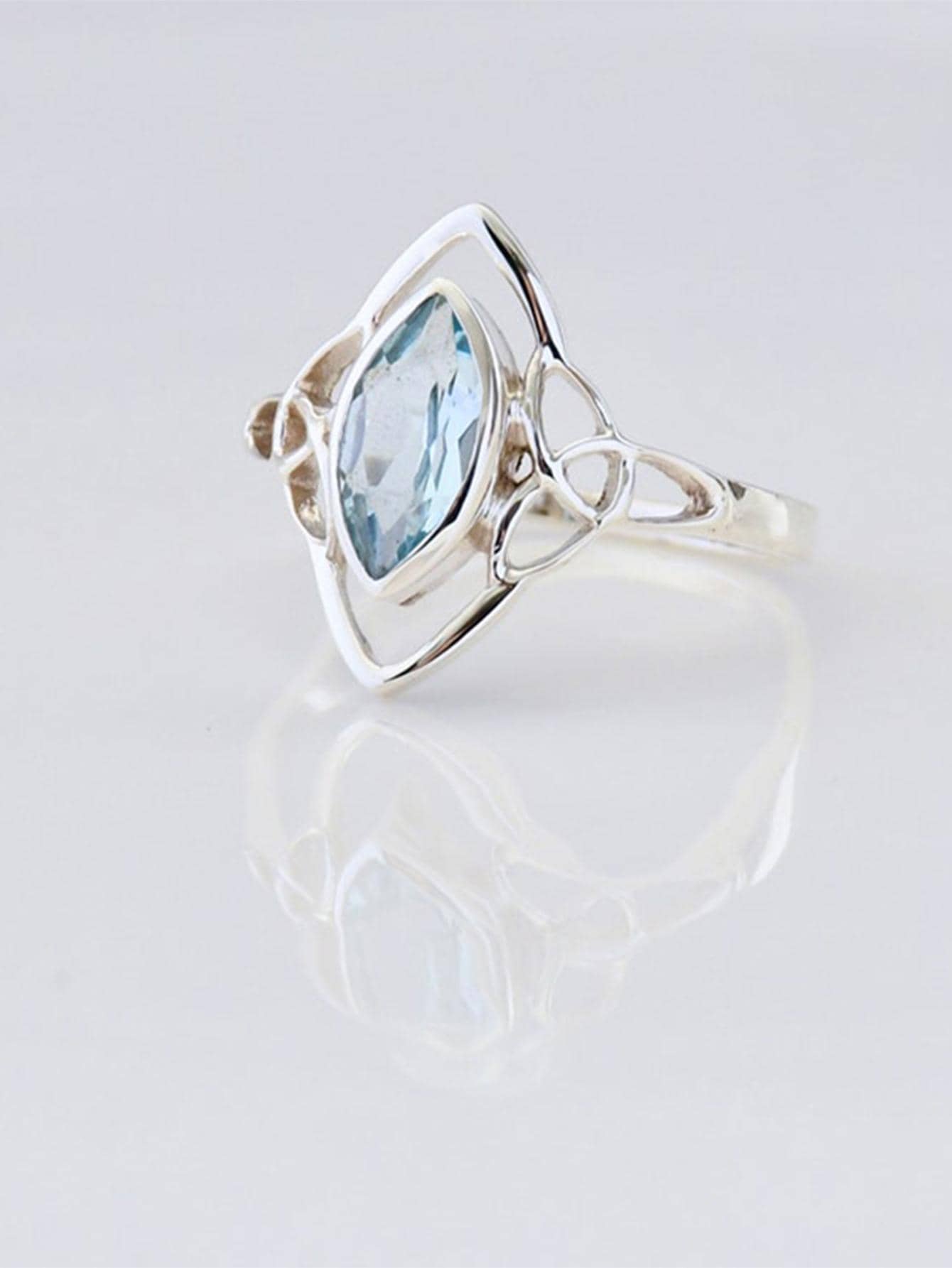 1 pièce luxe ajouré bleu ovale anneau strass pour femme pour décoration quotidienne la saint-valentin cadeau - Argent - Voir 6