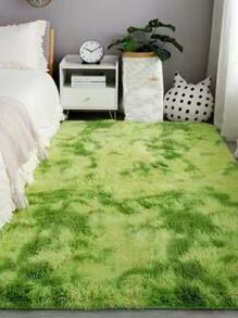 1pc Tie Dye Fuzzy Rug, Green Polyester Plush Carpet, For Living Room, Bedroom - Green - View 3