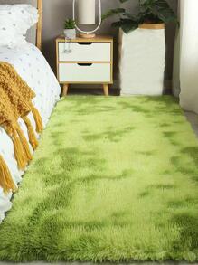 1pc Tie Dye Fuzzy Rug, Green Polyester Plush Carpet, For Living Room, Bedroom - Green - View 2
