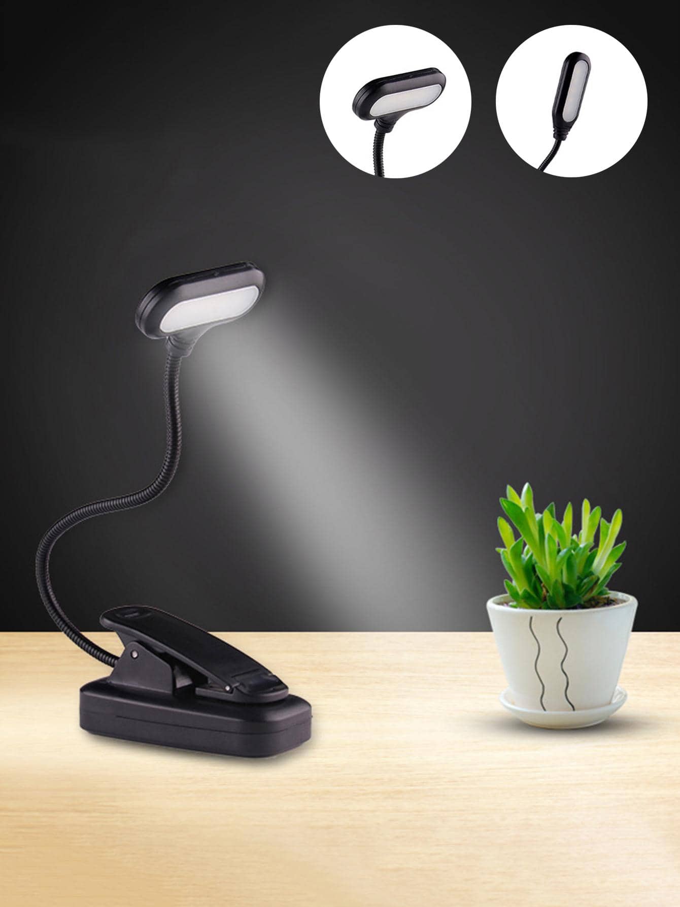 1 pieza de plástico Libro simple negro Luz de lectura con abrazadera para dormitorio - Negro - Ver 1