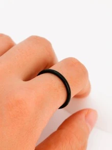 1入組極簡黑色素色戒指適合女士日常裝飾