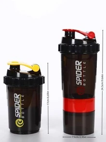 1pc Random Color PP Shaker Bottle, Modernist Letter Graphic Multi-Layer Portable Shaker Cup For Home Sports Bottle, Water Bottle For Outdoor - Green - View 2