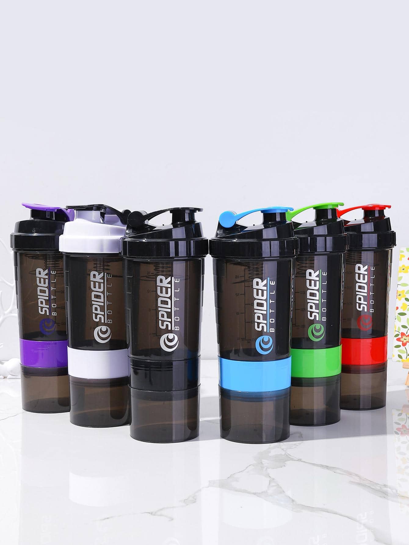 1pc Random Color PP Shaker Bottle, Modernist Letter Graphic Multi-Layer Portable Shaker Cup For Home Sports Bottle, Water Bottle For Outdoor - Green - View 1