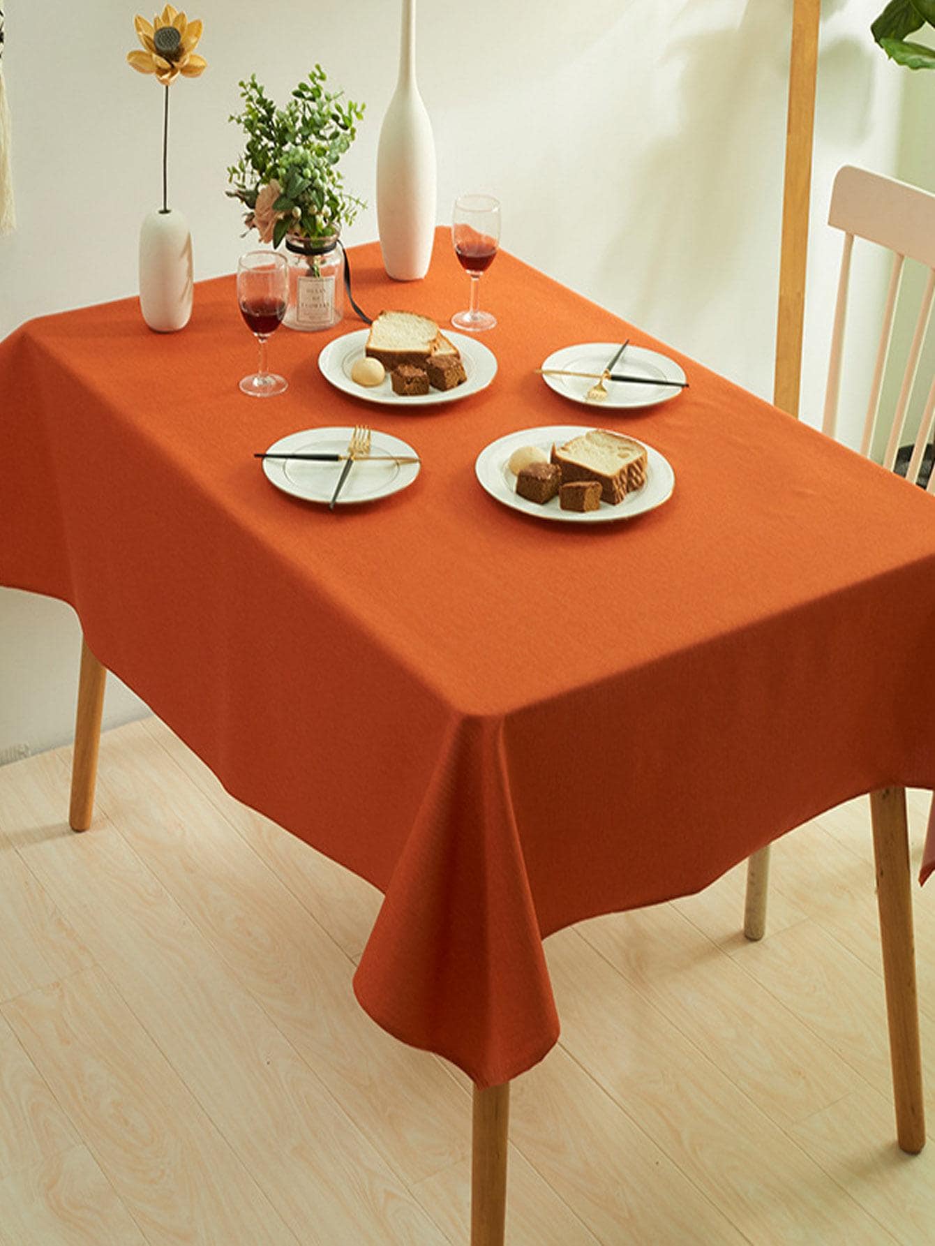 1pc Solid Color Tablecloth, Orange Simple Plastic Table Cover, For Dining Room - Orange - View 1