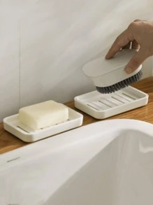 1 pièce Porte-savon en plastique, porte-savon blanc minimaliste à double couche pour la décoration de la salle de bain de la maison, la décoration d'automne, la rentrée scolaire