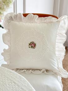 1pc Flower Embroidered Cushion Cover Without Filler, Modern Woven Fabric Pillow Cover For Home - Multicolor - View 3