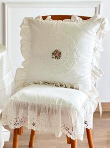 1pc Flower Embroidered Cushion Cover Without Filler, Modern Woven Fabric Pillow Cover For Home - Multicolor - View 4