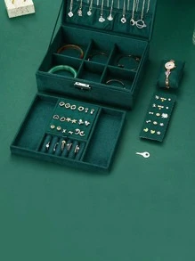 1pc Double Layer Lockable Wooden Jewelry Box, Earrings, Earrings Storage Box, Jewelry Box, Hand Jewelry Box [Without Jewelry] Back To School