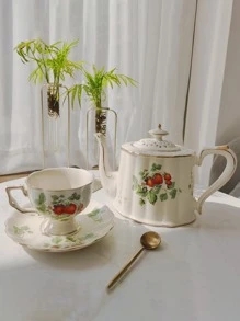 chenguang 1 件陶瓷杯或 1 件杯墊或 1 件茶壺，歐式草莓圖案家居杯 - 彩色 - 查看 2