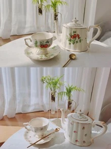 chenguang 1 件陶瓷杯或 1 件杯墊或 1 件茶壺，歐式草莓圖案家居杯 - 彩色 - 查看 6