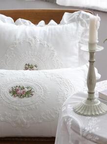 1pc Flower Embroidered Cushion Cover Without Filler, Modern Woven Fabric Pillow Cover For Home - Multicolor - View 5