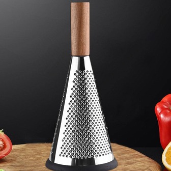 1入組多功能不銹鋼蔬菜刨絲器創意錐形設計木柄廚房刨絲器