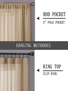 1 件时尚简约纯色亚麻薄纱窗帘 - 卡其色 - 查看 2