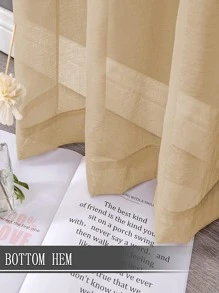 1 件时尚简约纯色亚麻薄纱窗帘 - 卡其色 - 查看 3