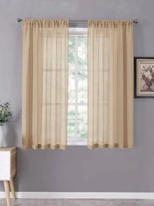 1 件时尚简约纯色亚麻薄纱窗帘 - 卡其色 - 查看 1