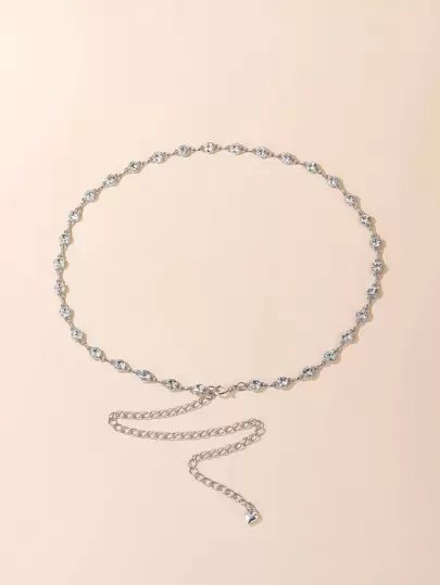 1pc Women's Rhinestone Chain Belt, Suitable For Dresses, Suitable For Party And Daily Wear, Summer, Autumn, Halloween