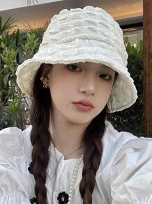 1pc Women'S Sweet And Lovely, Fashionable And Stylish Pleated Basin Hat, Suitable For Warm Keeping In Autumn And Winter And Daily Matching - White - View 2