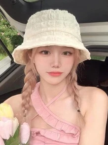 1pc Women'S Sweet And Lovely, Fashionable And Stylish Pleated Basin Hat, Suitable For Warm Keeping In Autumn And Winter And Daily Matching - White - View 3