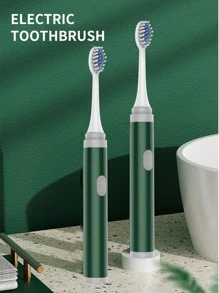 1pc PP Electric Toothbrush With 5pcs Toothbrush Head, Simple Green Soft Waterproof Automatic Toothbrush For Bathroom - Green - View 2