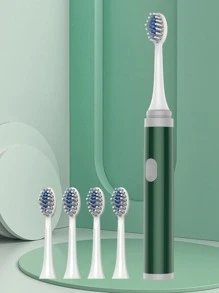1pc PP Electric Toothbrush With 5pcs Toothbrush Head, Simple Green Soft Waterproof Automatic Toothbrush For Bathroom - Green - View 1