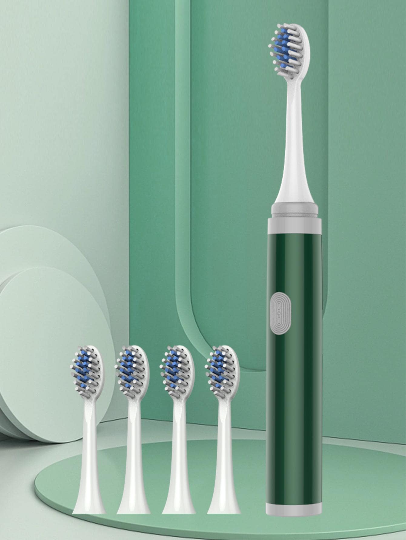 1pc PP Electric Toothbrush With 5pcs Toothbrush Head, Simple Green Soft Waterproof Automatic Toothbrush For Bathroom - Green - View 1