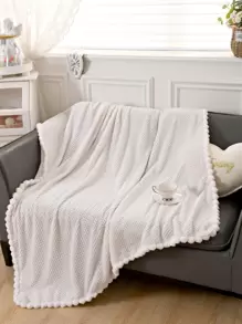 1入組素色絨球裝飾蓋毯家用簡約絨布蓋毯