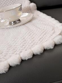 1入組素色絨球裝飾蓋毯家用簡約絨布蓋毯