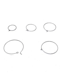 50入組不銹鋼圓形耳環扣金屬絲耳環配件 - 銠色 - 查看 5