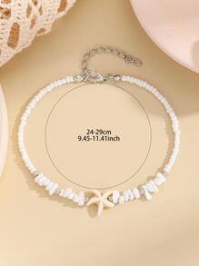 1pc Vacation Starfish Decor White Stone Beaded Anklet For Women For Beach Travel - Multicolor - View 4