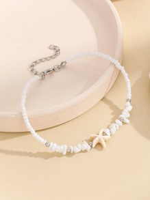 1pc Vacation Starfish Decor White Stone Beaded Anklet For Women For Beach Travel - Multicolor - View 3