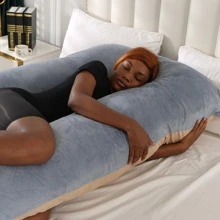 1pc Crystal Plush Double Color Light Blue Gray Maternity Pillow (Couple Pillow), Bedding, Pillows For Bed, Home - Camel - View 5