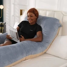 1pc Crystal Plush Double Color Light Blue Gray Maternity Pillow (Couple Pillow), Bedding, Pillows For Bed, Home - Camel - View 1